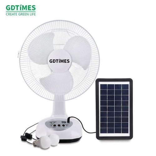GDTIMES 12" Rechargeable Fan With DC Bulbs+ Solar Panel