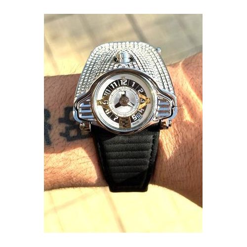 Top Stone Studded Rugged Leather Men's Unisex Wrist Set of Watch