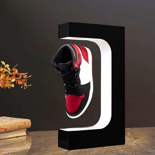 Magnetic Levitating Shoe Display Stand with LED Lights - 360° Rotating Floating Sneaker Display for Collectors, Acrylic Shoe Showcase with Remote Control & Adjustable Brightness