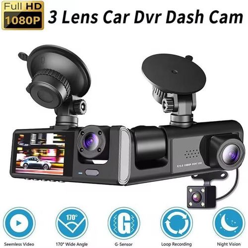 3 Lens 1080P High Definition Driving Recorder with Front and Rear and Inside Camera Support Cycle Recording Car Dash DVR