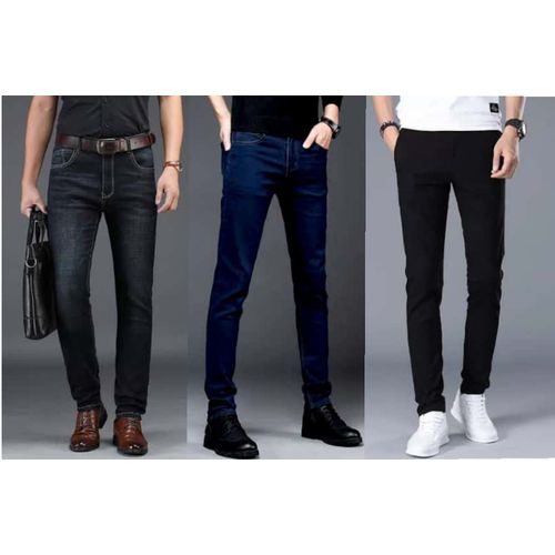 3 In 1 Quality STOCK Jeans For Men- Black/Blue/Wash Black