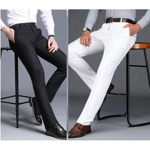 Two-In-One Classic Suit Trousers For Men- Black+White Color