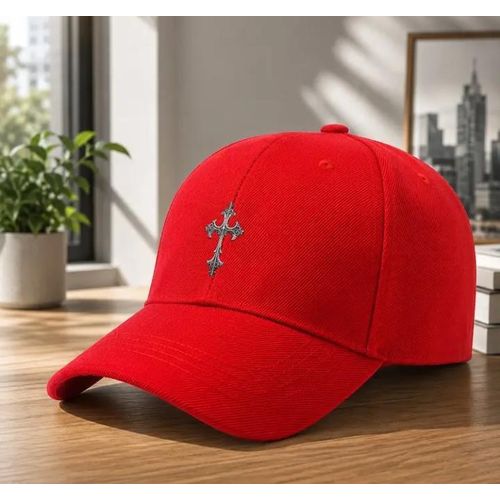 Gothic Cross Print Face Cap: Red