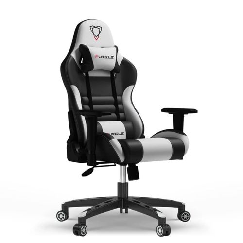 White black gamers/streamers chair