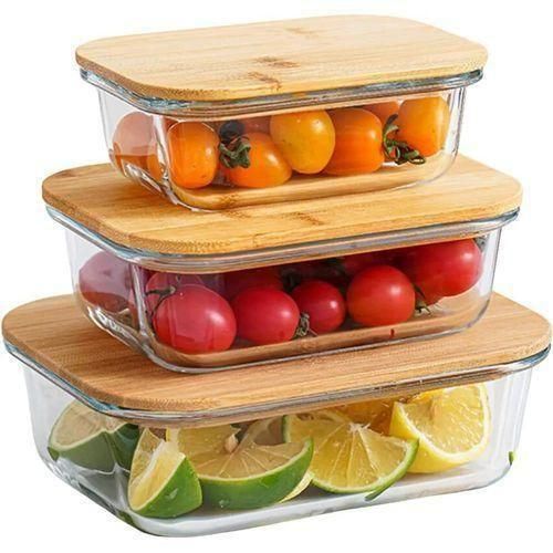 3pcs glass bowls storage with Bamboo lids