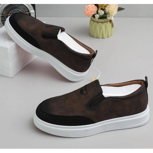 Men's Brown/Black Slip-On Casual Loafers – Comfortable Everyday Walking Shoes