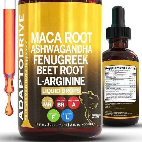 Ultra Potent Maca Root + Ashwagandha + Fenugreek + Beet Root + L-Arginine Liquid Drops – Natural Testosteron Booster, Libido Enhancer, Energy & Stamina Support for Men & Women – Fast Absorption Herbal Supplement (60ml) Brown