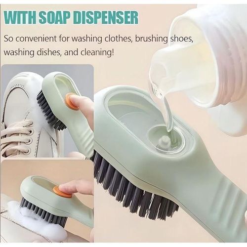 Multifunctional Cleaning Brush with Soap Dispenser - 2-in-1 Scrub Brush for Shoes, Clothes, Dishes & Household Cleaning, Soft Bristles