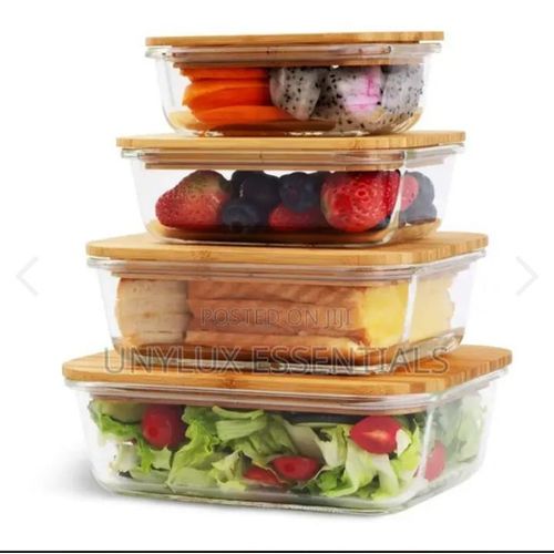4PCS SET RECTANGLE GLASS STORAGE BOX WITH WITH WOODEN COVER