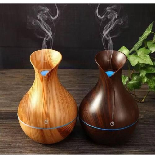Mini USB Ultrasonic Humidifier - Wood Grain Aroma Diffuser With 7 LED Colour Changing Lights