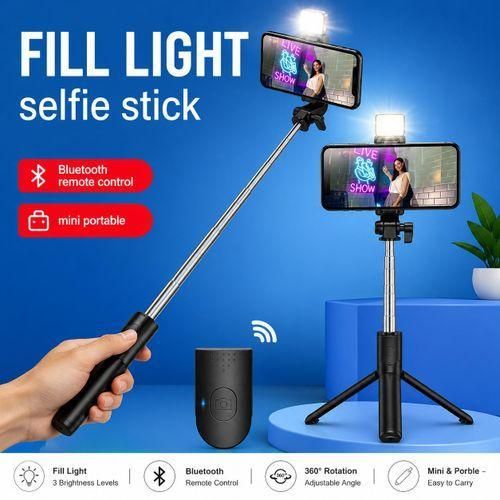 Mobile Phone Selfie Stick, Phone Holder, Extendable Smart Bluetooth Camera Handheld Gadget, Live Streaming Stand