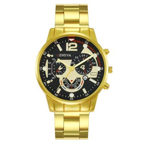 Luxury Gold Men's Watch - Black Dial Chronograph Quartz Wristwatch, Stainless Steel Band, Business Casual