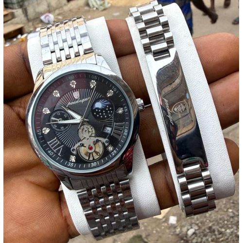 Top Quality & Very Rugged Non Tarnishing Men's Silver Wristwatch + Wrist Set For Boss
