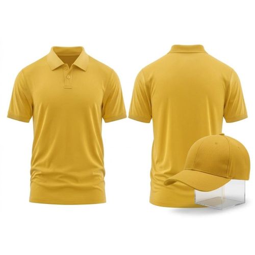 2 IN 1 Quality Unisex Collar Neck T-shirt And Baseball Cap - Yellow