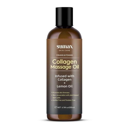 Collagen Body Massage Oil For Skin Firming, Toning & Moisturizing & Hydrating Skin - Hydrolyzed Collagen & Peppermint Oil - 200ml
