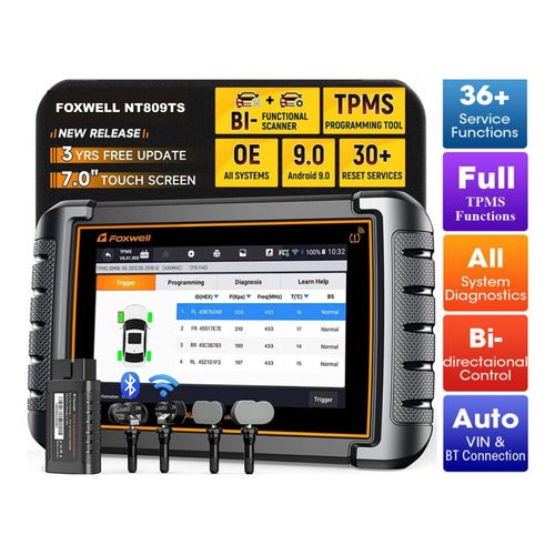 Foxwelll NT809TS OBDii Scanner Complete TPMS Scanning and Programming TPMS, Immo, Wit Reset Sevices