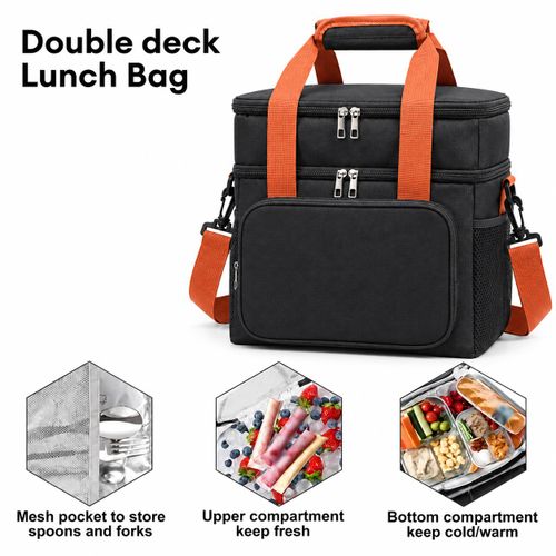 Double-Layer Insulated Lunch Bag with Multiple Compartments
