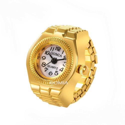 Vintage Golden Ring Watch for Women - Retro Mini Finger Watch, Quartz Movement - GOLD