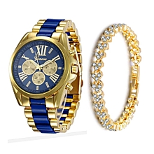 Full Steel Unisex Wristwatch - Gold/ Blue