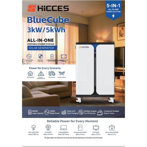 HiCCESS BlueCube 3kW/5kWh All-in-One Solar Generator – 5 Years Warranty