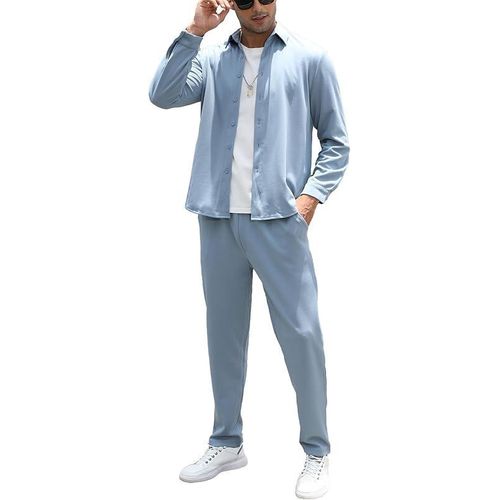 Men's 2-in-1 Casual Outfit – Textured Long Sleeve Shirt & Pants Set