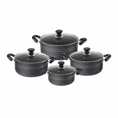 mega size 8-Piece Non-Stick Aluminum Cookware Pot Set with Glass Lids (24cm, 26cm, 28cm & 30cm)