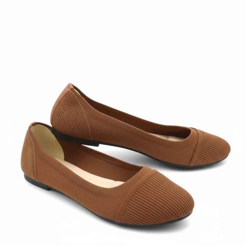 Womens Breathable Mesh Flat Shoes Brown Comfort Slip-On EM90B