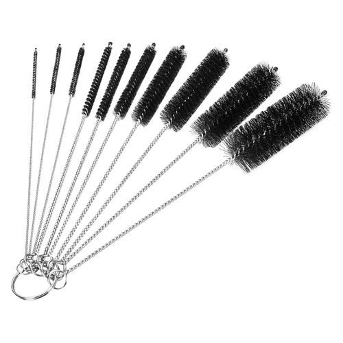 Cleaning Brushes, 8 Inch Nylon Tube Brush Set, Cleaner for Narrow Neck Bottles Cups with Hook, Set of 10pcs, Black