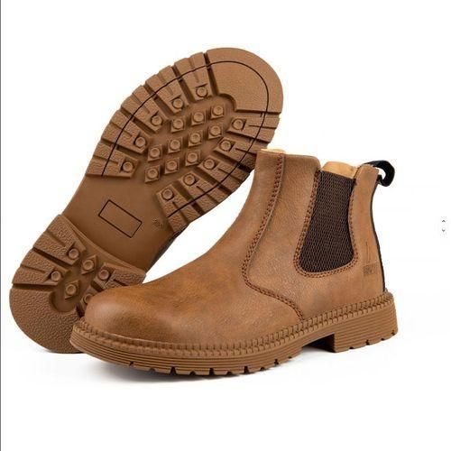 Men’s Safety Chelsea Boot – Brown Steel Toe Slip-On Work Boots, Anti-Slip Durable Sole, Industrial & Casual Protective Footwear