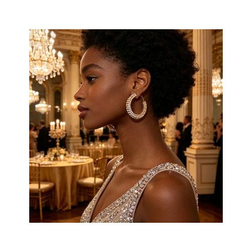 5cm Gold Rhinestone Hoop Earrings for Women, Hypoallergenic Sparkly Crystal Big Circle Earrings for African Nigerian Ladies, Perfect for Daily Wear, Party, Wedding and African Traditional Events