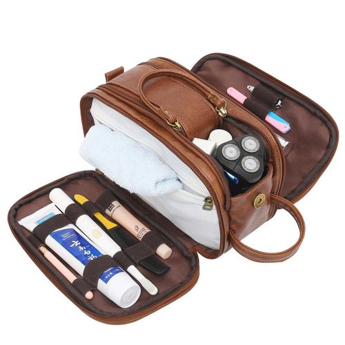 Toiletry Bag Luxurious PU Leather Large Capacity Cosmetic Bags Multi-functional Ideal for Grooming, Travel, Camping, Gym