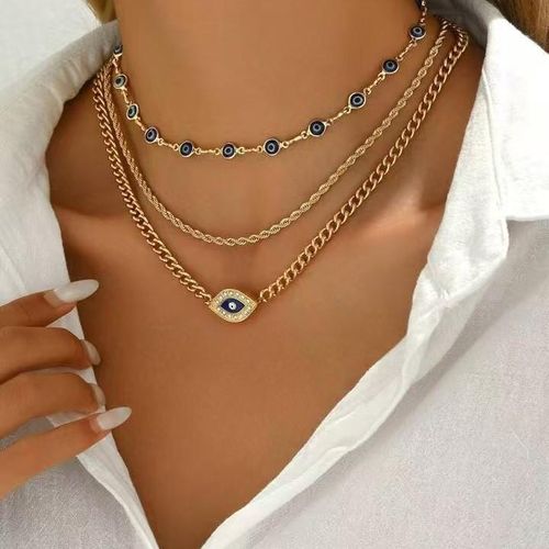 Euramerican Devil's Eye Pendant Necklace Fried Dough Twists Chain Female Luxury Small Group Personality Advanced Necklace Chain 3 Piece Set