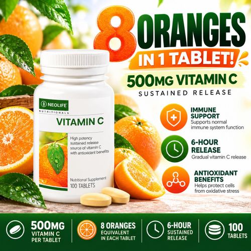 Vitamin C 500mg 100 Tablets – 8 Oranges Equivalent with Antioxidant Benefits