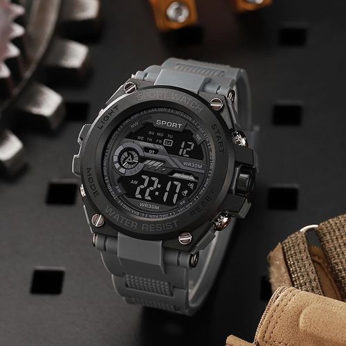 Electronic Sports Digital Men's Watch Alarm Clock luminous - Black