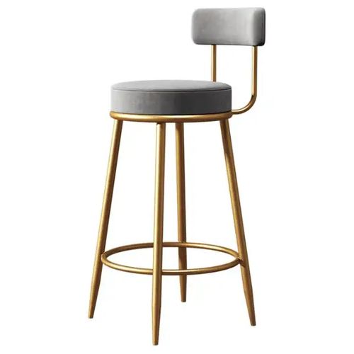 Luxury Velvet 4leg Bar Stool With Gold Metal Legs- Gray