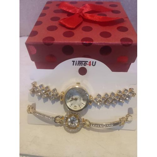 Women Luxury Gold Wristwatch And Bracelet