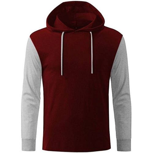 Long Sleeve Hooded T Shirt- Wine & Grey