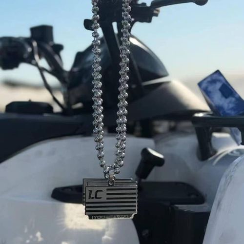 IC Flag Pendant Necklace Luxury Stainless Steel for Men – Hip Hop Beaded Chain Jewelry (Silver)
