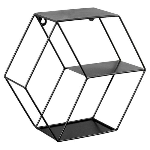 Metal Sexangular Storage Shelf Wall-Mounted Simple Display Rack for Bedroom NewBlack NO5143