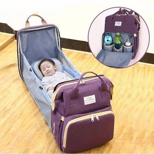 Multifunctional Convertible Foldable Baby Backpack Diaper Bag With USB AUX Cord
