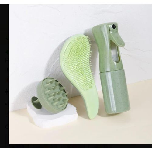 3pcs Hair Care Set - 200ml Spray Bottle Soft Bristle Comb & Portable Silicone Scalp Massager Comb Hair