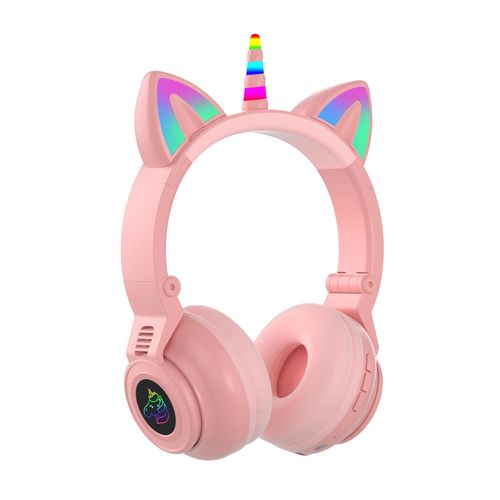 Cute Cat Ear Unicorn Wireless Bluetooth Headphones - LED Light Up Gaming Headset with Mic