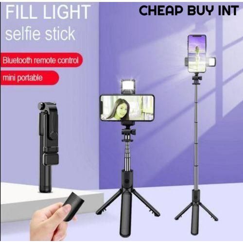 Bluetooth Selfie Stick Tripod with Remote & Fill Light - Black