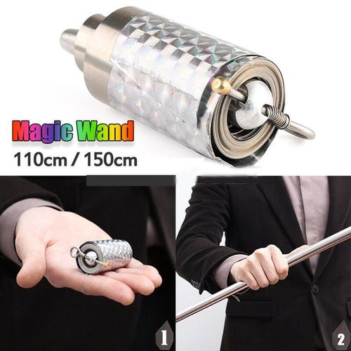 PREMIUM Magic Telescopic Rod - 110cm/150cm Extendable Steel Cane for Stage Magic Tricks, Instant One-Click Pocket Cane (Silk/Scarf not incl.)