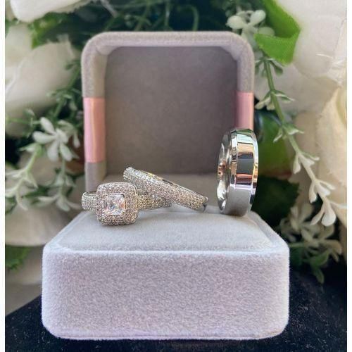Non fading diamond Bridal And Couple Ring Set Silver with a free gift