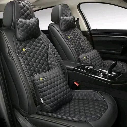 Premium Quality Smiley Face Leather Vehicle Seat Cover - Black & off white