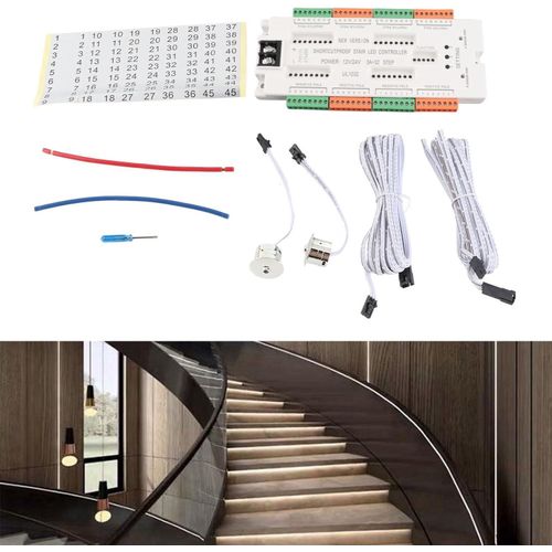 32 Steps 12/24V LED Motion Sensor Stair Light Controller, Intelligent Automatic Cascaded Step Light for Indoor Staircase & Ladder – Compatible with Standard 12V/24V DC LED Strip Lights/Stair Case Light Controller
