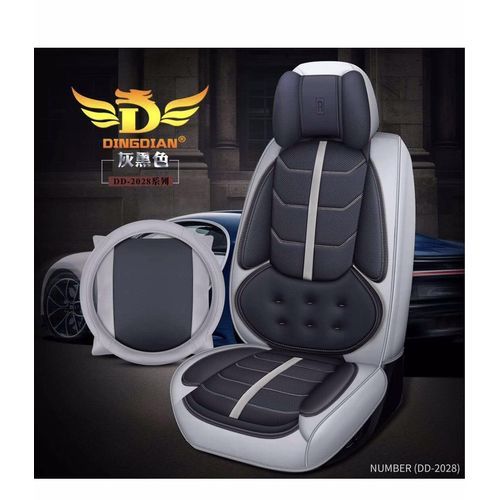 Universal Luxury 5 Seater Leather Car Seat Cover Gray Black