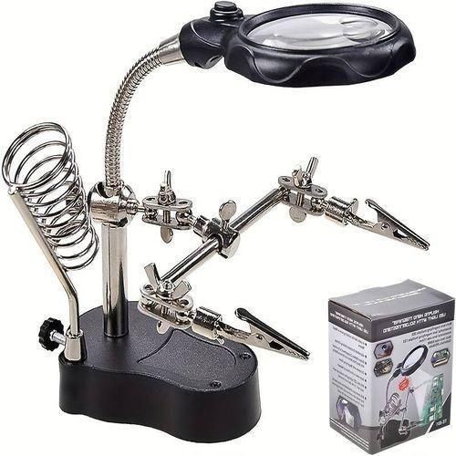 3.5X/12X Magnifying Glass with LED Light and Auxiliary Clamp for Soldering, Repair, and In-spection