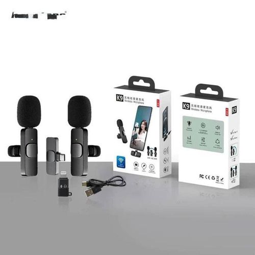 Noise Cancelling Wireless K9 Microphone With 2In 1 Receiver lapel mic For Android , iPhone, all device - recording, Livestreaming, YouTube, Tiktok